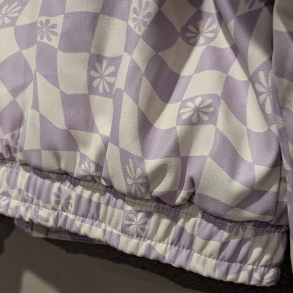 NWT- ASOS * Printed Faux Leather Bomber Jacket in Lilac * Size 12 - Picture 10 of 13